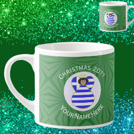 Griekse engel zwart haar kerstvlag gepersonaliseer espresso kop