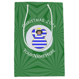 Griekse engel zwart haar kerstvlag gepersonaliseer medium cadeauzakje