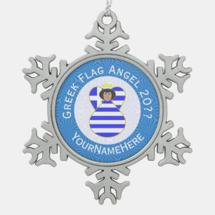 Griekse Engel Zwarte Haar Hanukkah Vlag Persoonlij Tin Sneeuwvlok Ornament