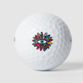 Griekse Evil Eye Levendige Bloem Golfballen (Voorkant)