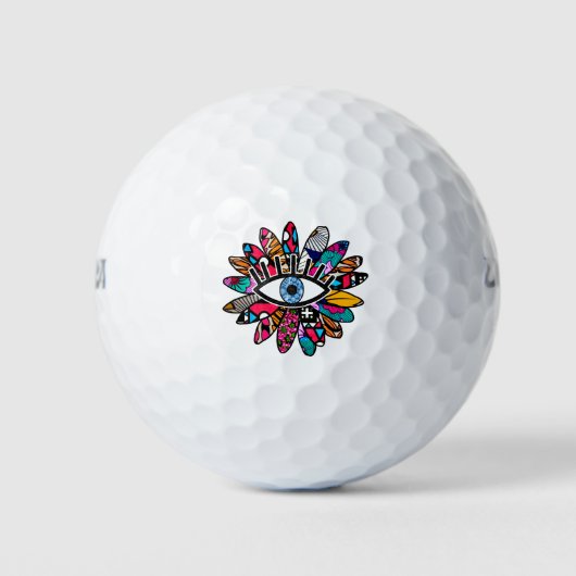 Griekse Evil Eye Levendige Bloem Golfballen (Voorkant)