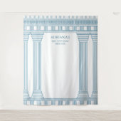 Griekse feest achtergrond met blauwe tempel wandkleed (Voorkant)