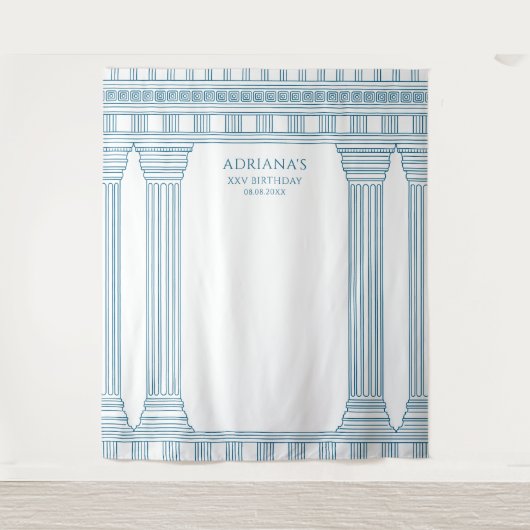 Griekse feest achtergrond met blauwe tempel wandkleed (Voorkant)