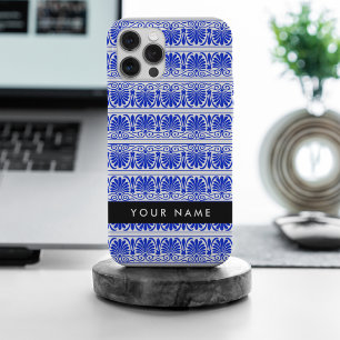 Griekse Fret Arabesk Blauw, Uw Naam, Personaliseer iPhone 15 Pro Max Case