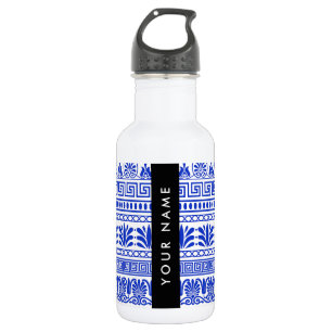 Griekse Fret, Gemengde Meander Sleutel, Blauw, Je  Waterfles