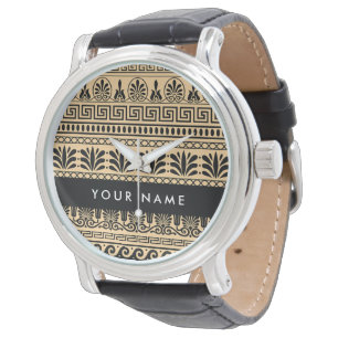 Griekse Fret, Gemengde Meander Sleutel, Bruin, Uw Horloge