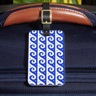 Griekse Fret, Mediterraan Golfpatroon, Blauw Bagagelabel