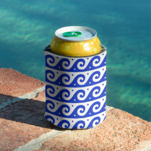 Griekse fret, mediterraan golfpatroon, blauw blikjeskoeler