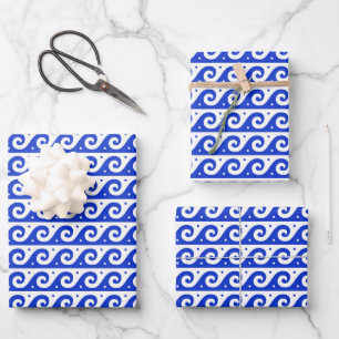 Griekse Fret, Mediterraan Golfpatroon, Blauw Inpakpapier Vel