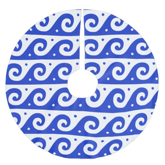 Griekse fret, mediterraan golfpatroon, blauw kerstboom rok (Voorkant)