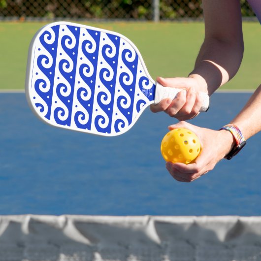 Griekse fret, mediterraan golfpatroon, blauw pickleball paddle (Insitu)
