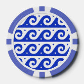 Griekse fret, mediterraan golfpatroon, blauw poker chips (Voorkant)