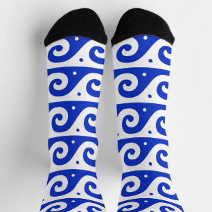 Griekse Fret, Mediterraan Golfpatroon, Blauw Sokken