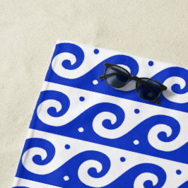 Griekse fret, mediterraan golfpatroon, blauw strandlaken