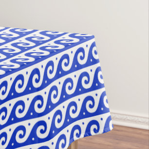 Griekse fret, mediterraan golfpatroon, blauw tafelkleed