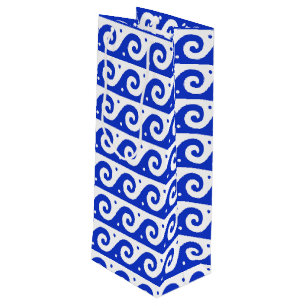 Griekse fret, mediterraan golfpatroon, blauw wijn cadeautas
