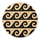 Griekse fret, mediterraan golfpatroon, bruin keramische knop (Voorkant)