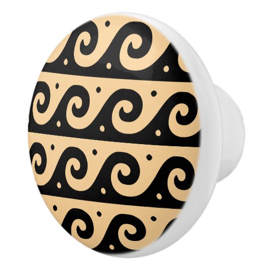 Griekse fret, mediterraan golfpatroon, bruin keramische knop (Rechts)