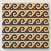 Griekse fret, mediterraan golfpatroon, bruin stenen onderzetter (Voorkant)