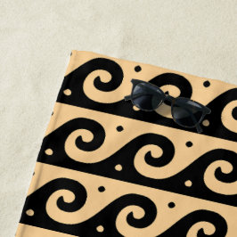 Griekse fret, mediterraan golfpatroon, bruin strandlaken