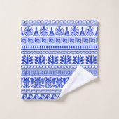 Griekse fret, mediterraan patroon, blauw bad handdoek (Wasdoekje)