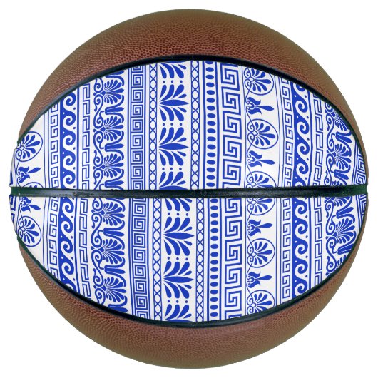 Griekse fret, mediterraan patroon, blauw basketbal (Voorkant)