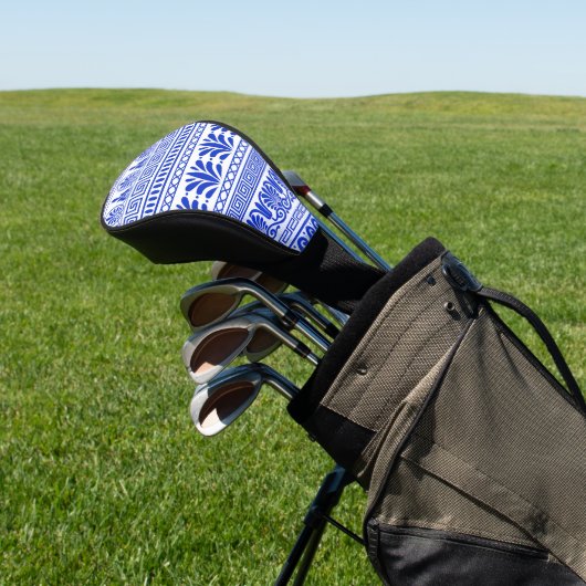 Griekse fret, mediterraan patroon, blauw golfheadcover (Insitu)