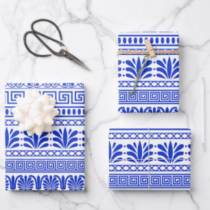Griekse Fret, Mediterraan Patroon, Blauw Inpakpapier Vel