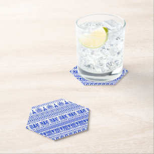 Griekse fret, mediterraan patroon, blauw kartonnen onderzetters