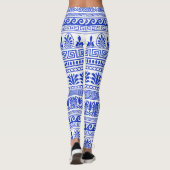 Griekse fret, mediterraan patroon, blauw leggings (Achterkant)