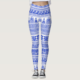 Griekse fret, mediterraan patroon, blauw leggings