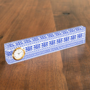 Griekse fret, mediterraan patroon, blauw naambordje