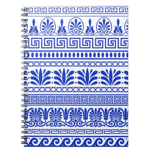 Griekse fret, mediterraan patroon, blauw notitieboek (Voorkant)