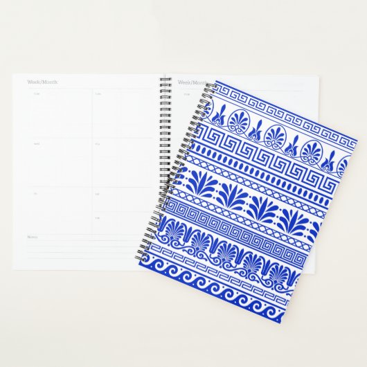 Griekse fret, mediterraan patroon, blauw planner (Display)