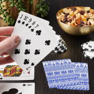 Griekse fret, mediterraan patroon, blauw pokerkaarten
