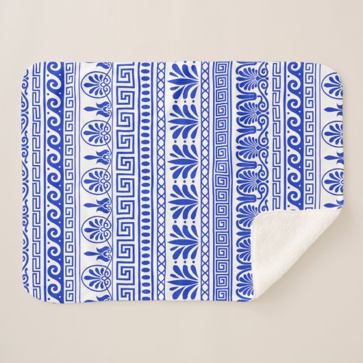 Griekse fret, mediterraan patroon, blauw sherpa deken (Voorkant (horizontaal))