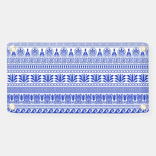 Griekse fret, mediterraan patroon, blauw spandoek (Horizontaal)