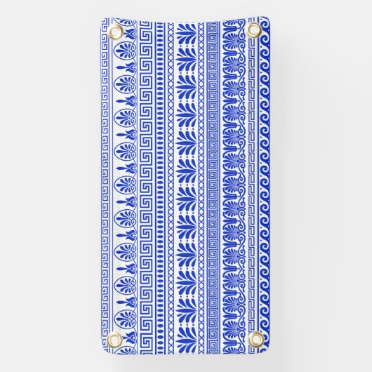 Griekse fret, mediterraan patroon, blauw spandoek (Verticaal)