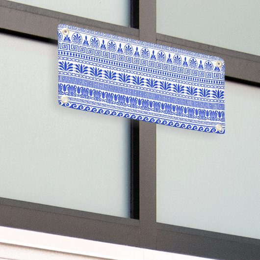 Griekse fret, mediterraan patroon, blauw spandoek (Buitenkant Gebouw)