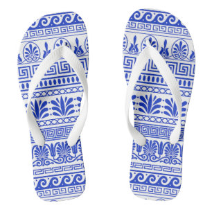 Griekse Fret, Mediterraan Patroon, Blauw Teenslippers