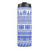 Griekse fret, mediterraan patroon, blauw thermosbeker (Voorkant)