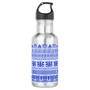 Griekse Fret, Mediterraan Patroon, Blauw Waterfles