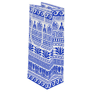 Griekse fret, mediterraan patroon, blauw wijn cadeautas