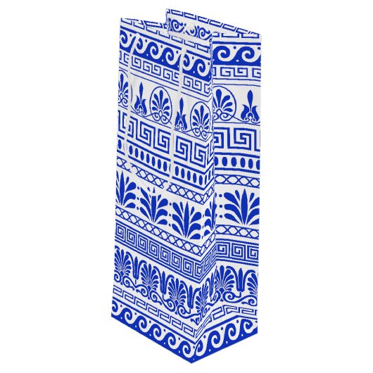 Griekse fret, mediterraan patroon, blauw wijn cadeautas (Achterkant Gekanteld)
