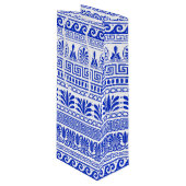 Griekse fret, mediterraan patroon, blauw wijn cadeautas (Voorkant Gekanteld)