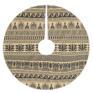 Griekse fret, mediterraan patroon, bruin kerstboom rok