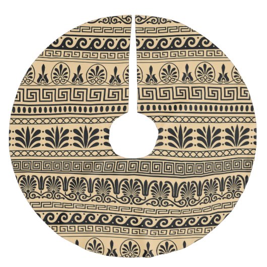 Griekse fret, mediterraan patroon, bruin kerstboom rok (Voorkant)