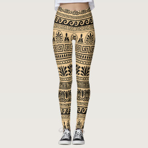 Griekse fret, mediterraan patroon, bruin leggings