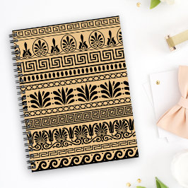 Griekse fret, mediterraan patroon, bruin notitieboek