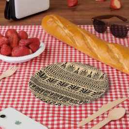 Griekse fret, mediterraan patroon, bruin papieren bordje